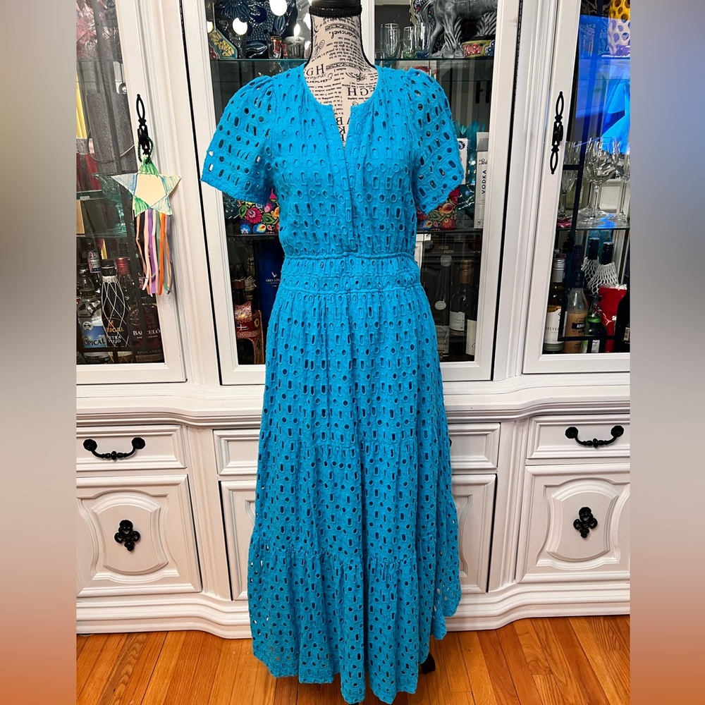 Anthropologie Somerset Eyelet Vibrant Blue Maxi Dress M